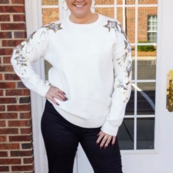 Shooting Stars Sequin Sweatshirt Pullover Top Sweater - Picture 2 of 2